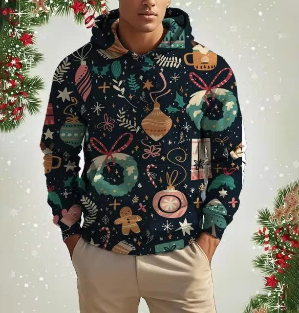 Weihnachts-Kapuzenpullover für Herren mit 3D-Digitaldruck