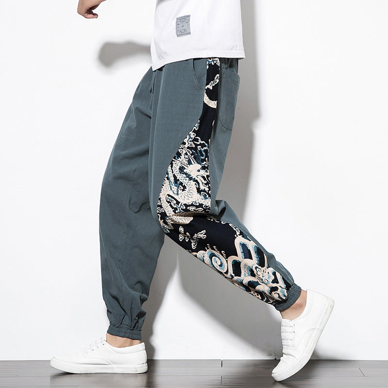 Color Matching Casual Pants Cotton And Hemp Loose Leggings