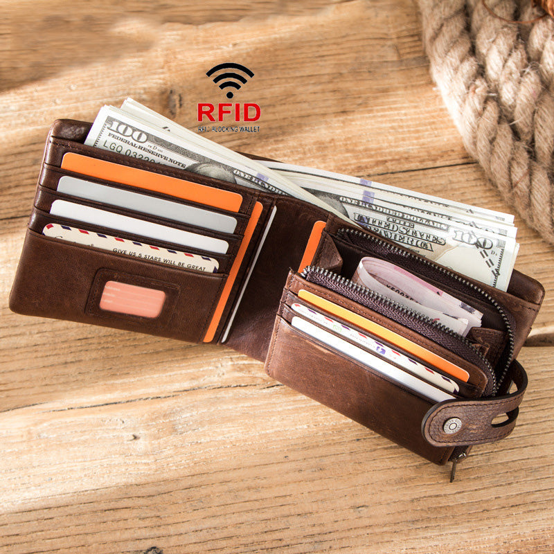 Fashion Anti-Theft Brushed Leather Men's Wallet - Dazpy