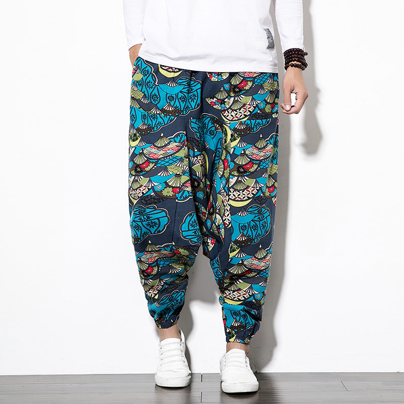Außenhandel Amazon 20 Frühling und Sommer im chinesischen Stil Baumwolle und Leinen Freizeithosen für Männer mit Druck Lange Hosen Flut Große Größe Lose Hip-Hop-Hosen