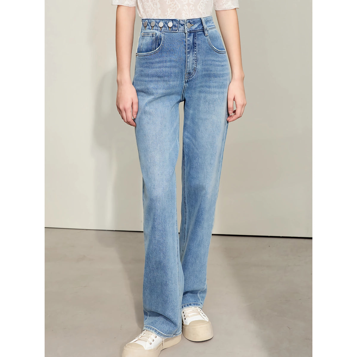 Pantalones vaqueros rectos retro minimalistas para mujer