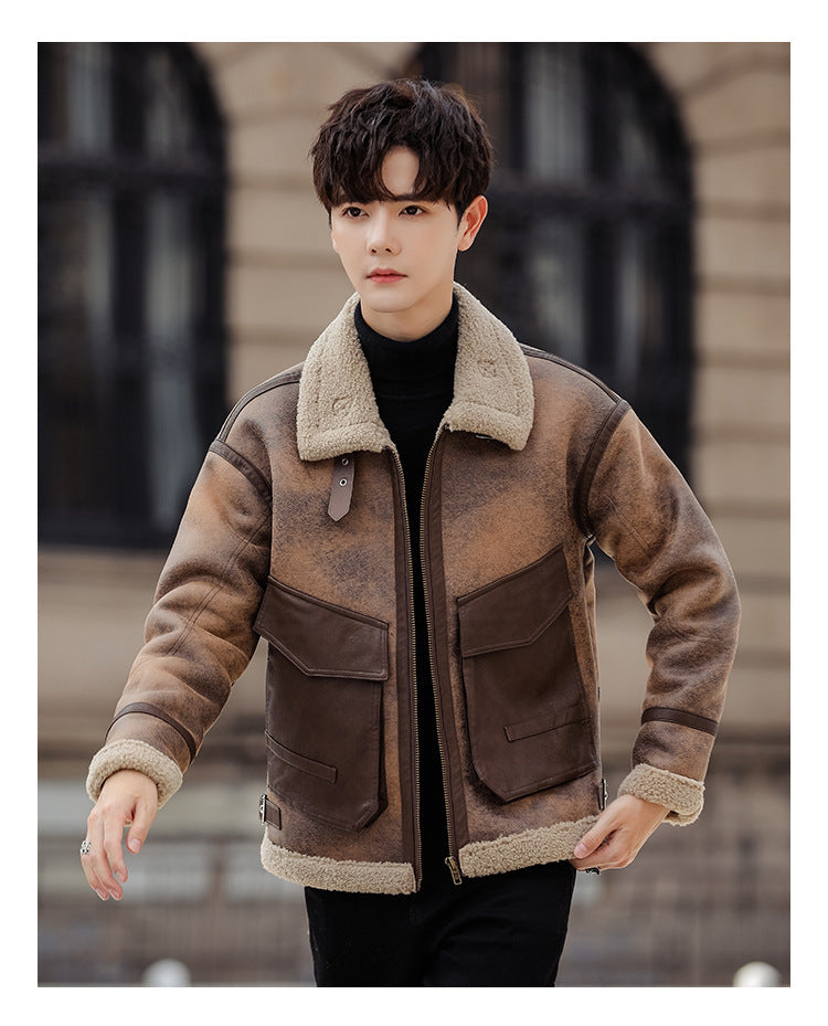 Abrigo casual de piel y cuero para hombre