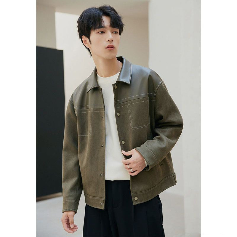 PU Lederjacke Casual Pu Hübsche Herrenbekleidung Loose Top Coat