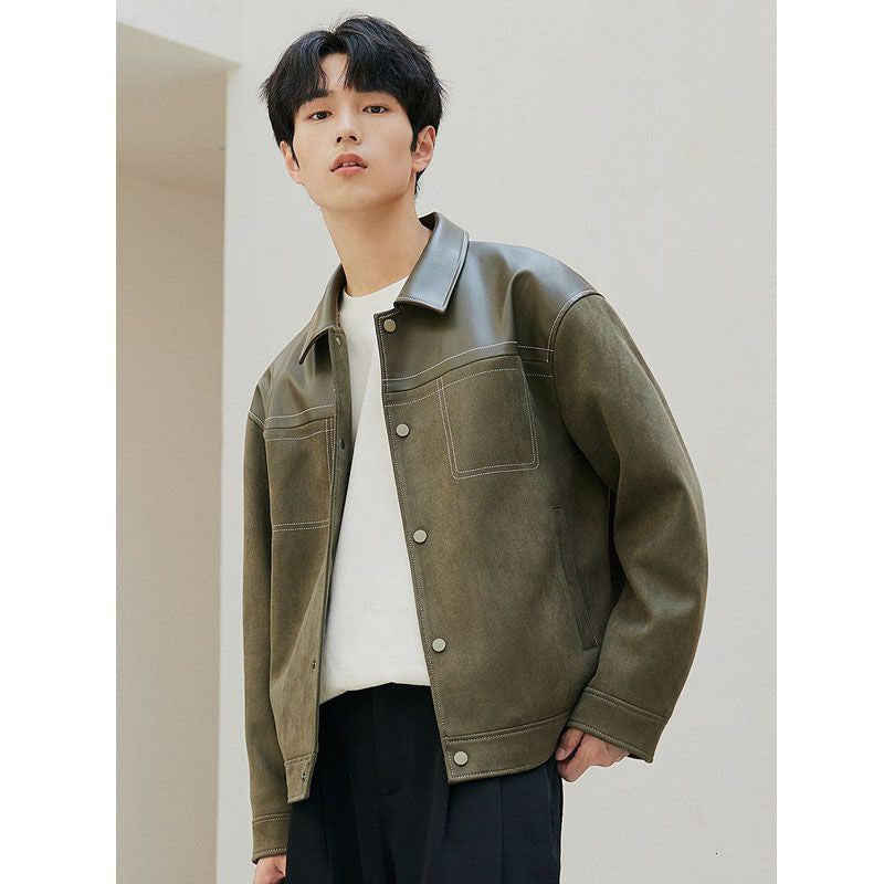 PU Lederjacke Casual Pu Hübsche Herrenbekleidung Loose Top Coat