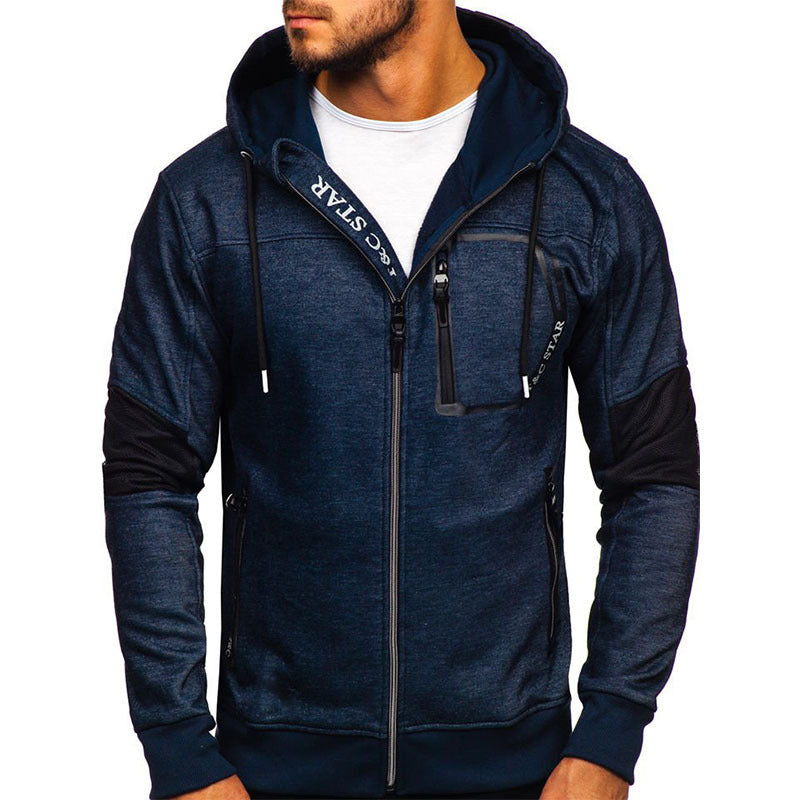 Men's Hooded Stitching Sweater Cardigan Jacket