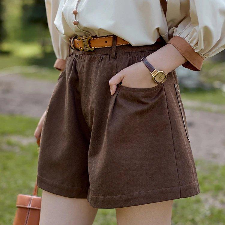 Pantalones cortos casuales holgados de cintura alta