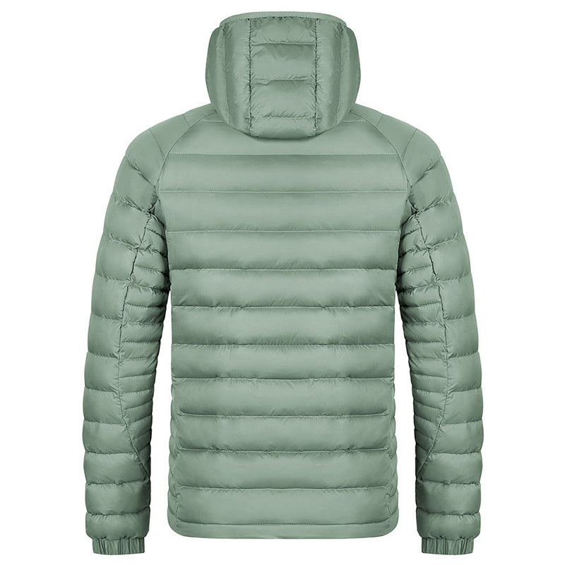 Abrigo ligero con capucha de invierno con bolsillos, chaqueta cálida y portátil con cremallera a la moda para hombres, ropa de abrigo de color sólido, tops