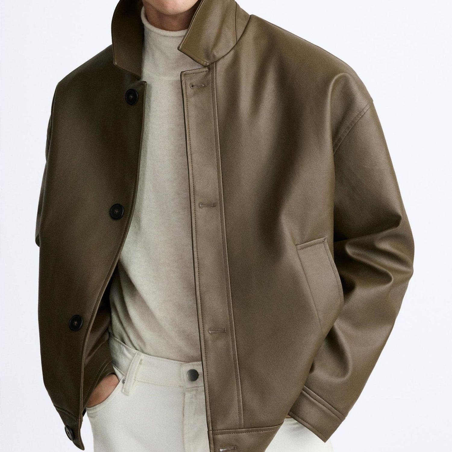 Men's Faux Leather Square Jacket