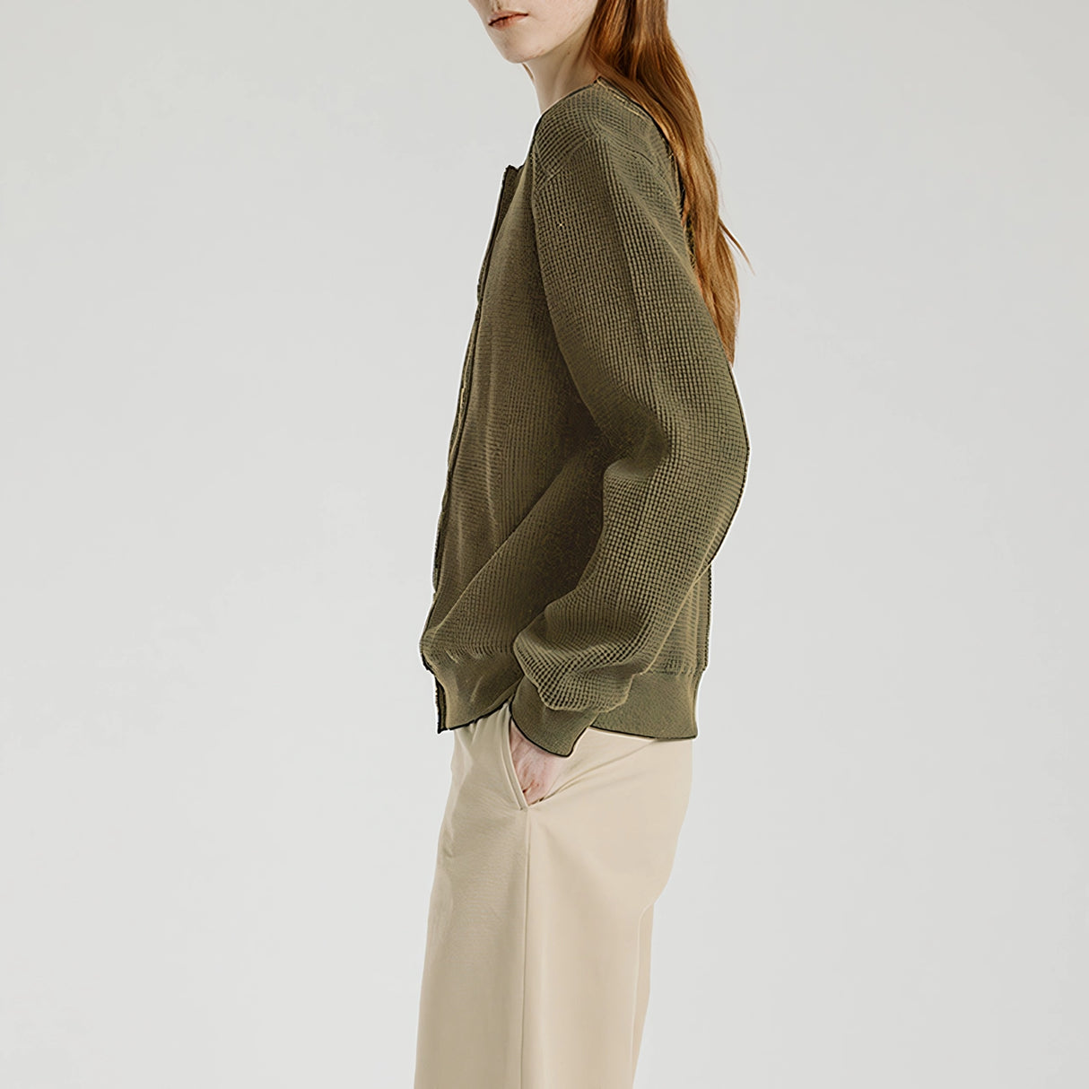 Kuschelige, wattierte Fleecejacke mit Waffelstrick – Langarm-Cardigan für Damen im Herbst/Winter