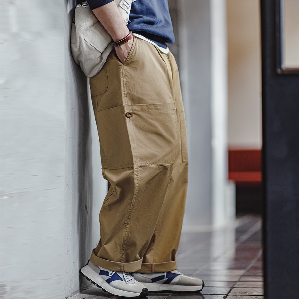 Pantalones casuales de pierna ancha con múltiples bolsillos