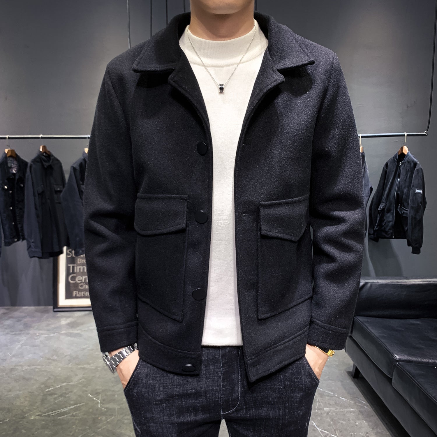 Autumn and winter new men's slim short coat