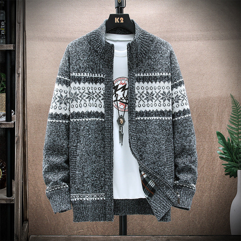 Chaqueta tipo cárdigan con cuello alto y estampado para hombre, para usar en el exterior y mantenerse abrigado y suelto