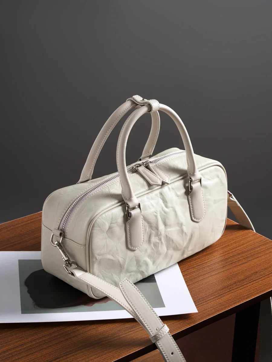 Bolso de mano vintage de lujo de piel auténtica para mujer