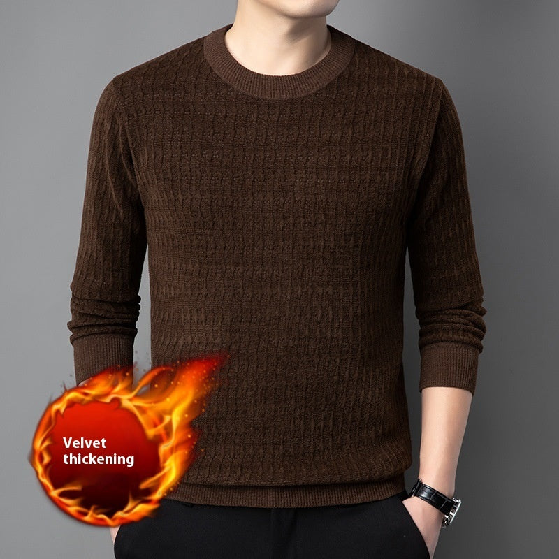 Suéter de terciopelo de algodón europeo con cuello redondo para hombre, informal