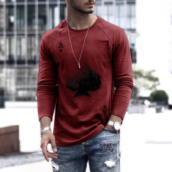 Fashion Poker Printed Top Herren Rundhals Langarm