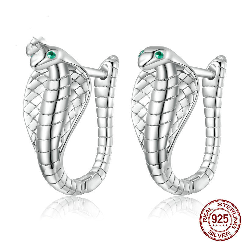 Cobra Earrings In Sterling Silver White Gold Plated - Dazpy
