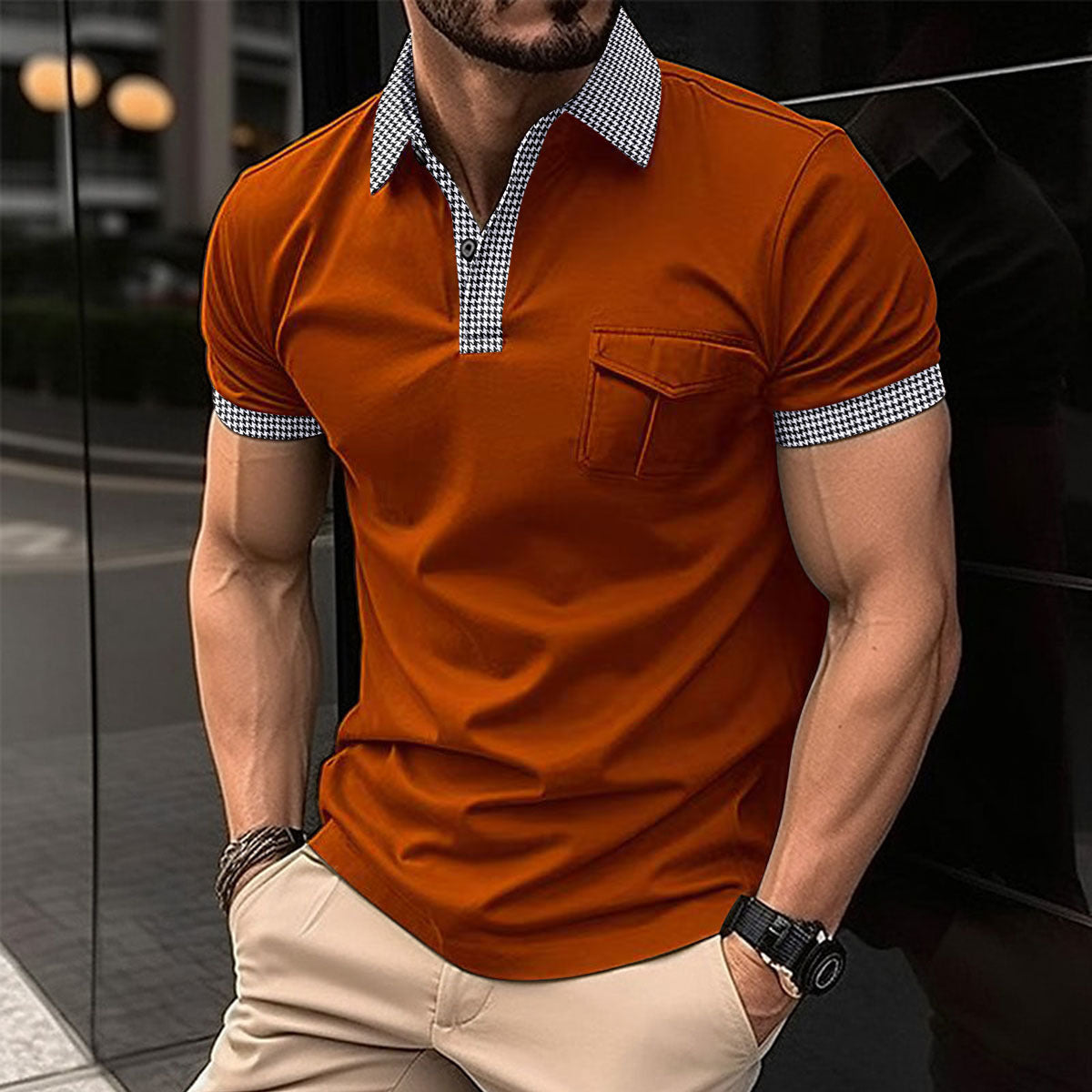 Camisa polo informal con botones y costuras en los bolsillos