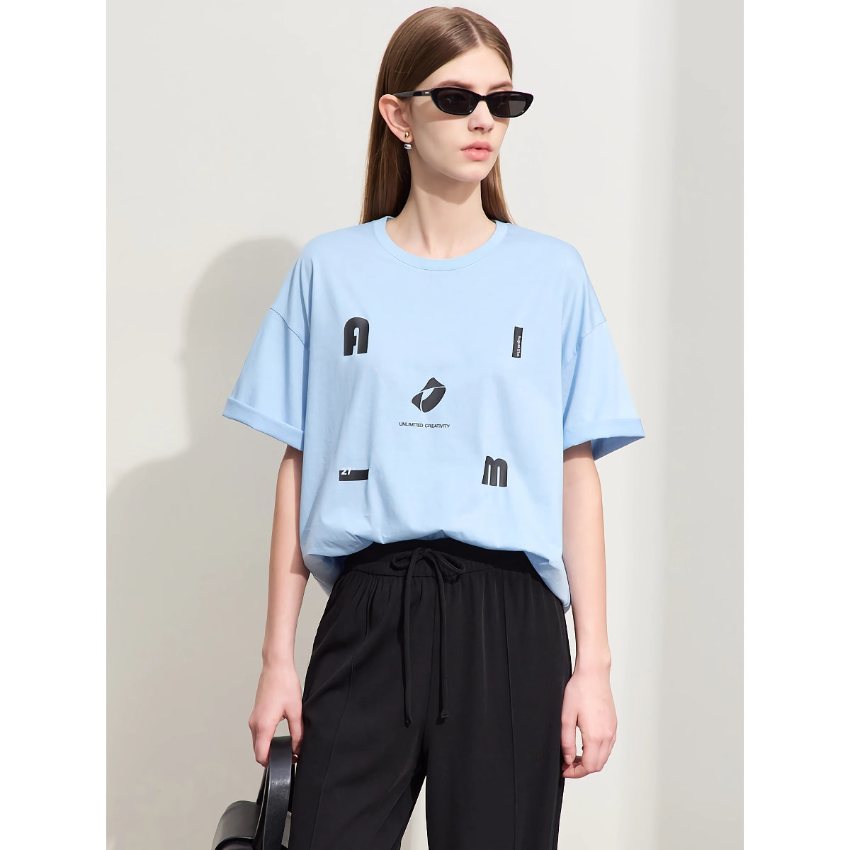 Minimalistisches Kurzarm-Pulloveroberteil mit Buchstaben-Aufdruck für Damen