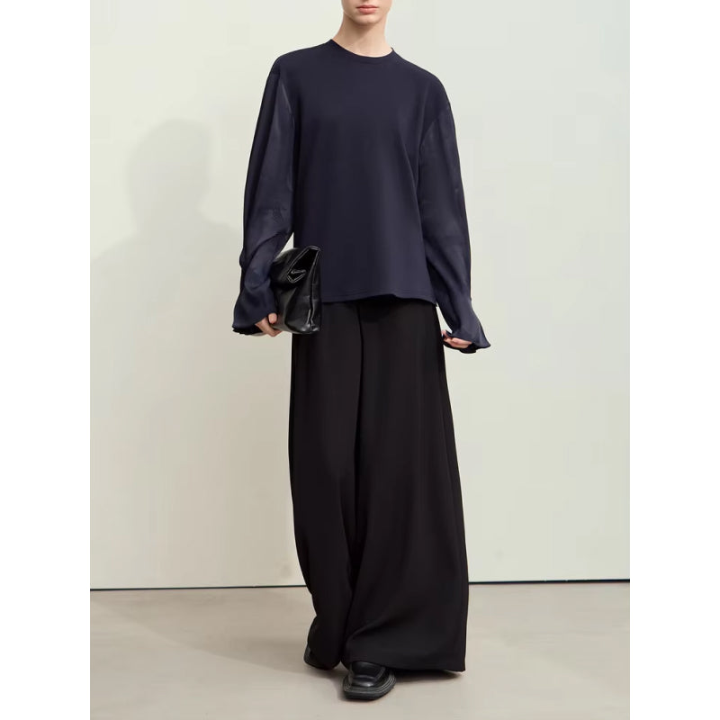 Pantalones casuales plisados de pierna ancha