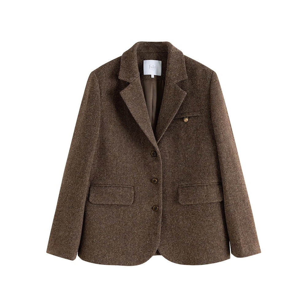 Chaqueta de traje clásica retro 100 % lana para mujer
