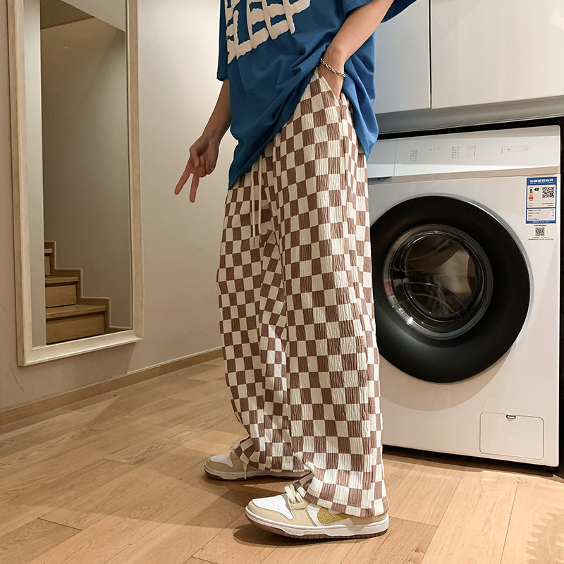 Plaid Casual Hosen Männer Neue Mode Hohe Taille Hängenden