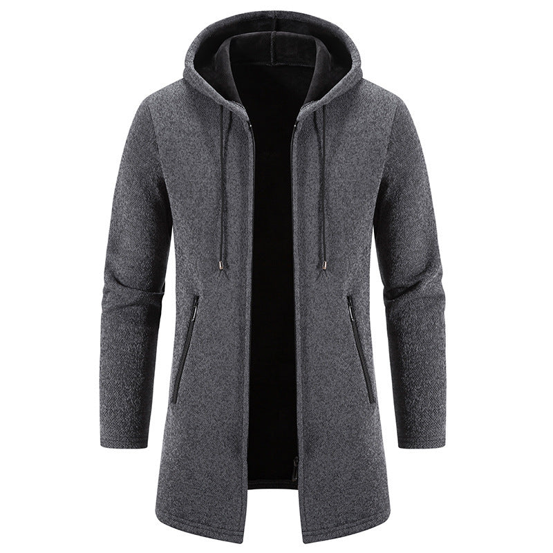 Chaqueta con capucha de longitud media para hombre, de color sólido, de moda, con forro polar grueso y otoño e invierno