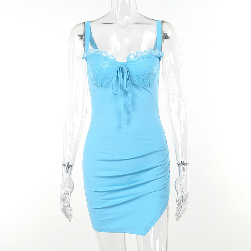 YL23021V Vestido ajustado con borde de encaje y cuello para mujer