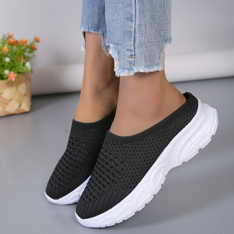Pantuflas de plataforma de malla sin cordones para mujer