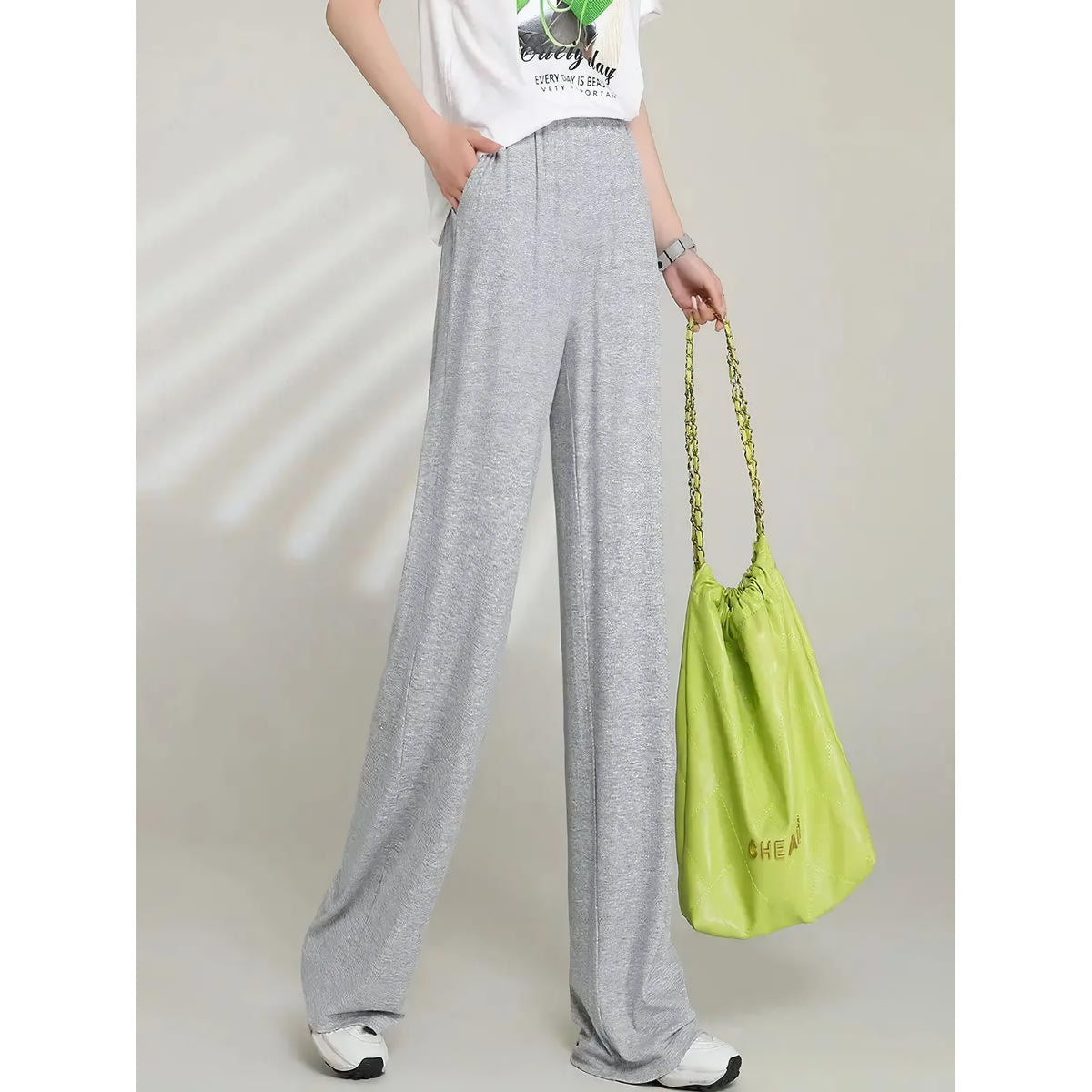 Pantalones casuales drapeados de cintura alta para mujer
