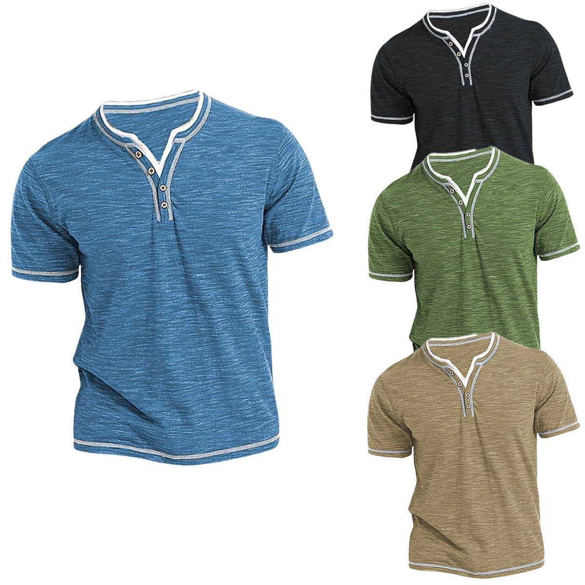 Cárdigan informal de algodón de colores con cuello en V pequeño y manga corta para hombre