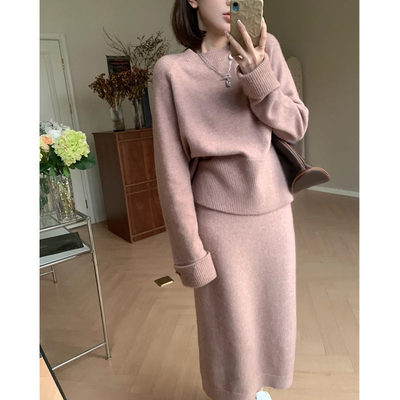 Vestido de punto interior rosa para mujer, otoño e invierno, para llevar un traje completo