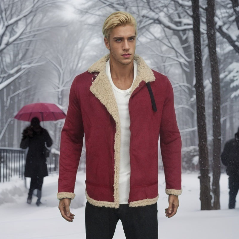 Herrenjacke aus dickem Wildleder mit lässigem Kragen