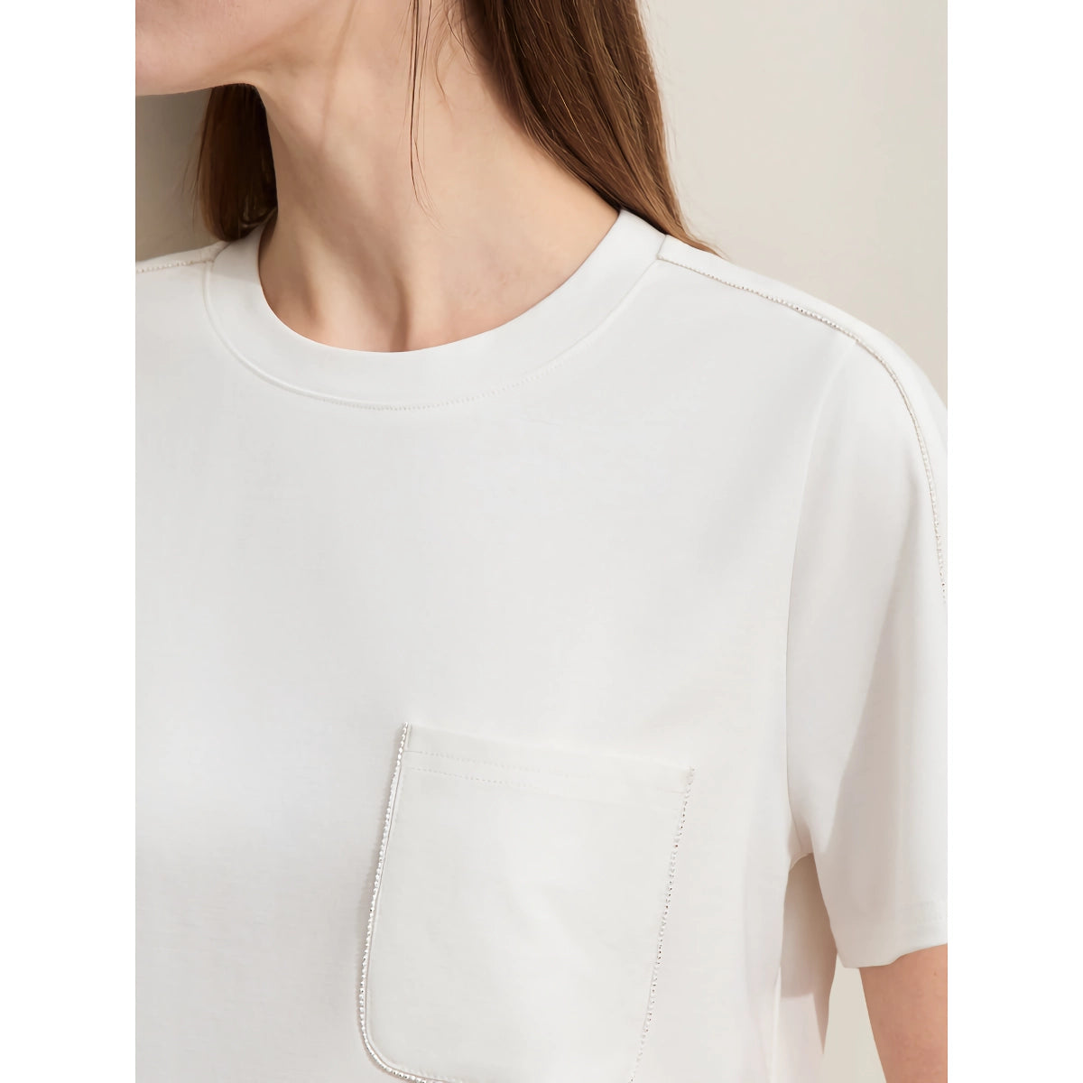 Camiseta minimalista informal de manga corta y cuello redondo para mujer