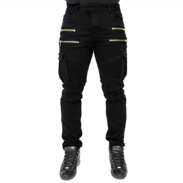 Trend Falten Stretch Füße Denim solide Hose
