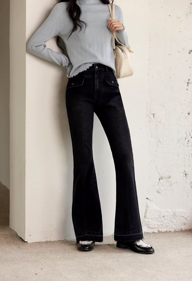 Vintage High Waist Flared Denim Pants for Women