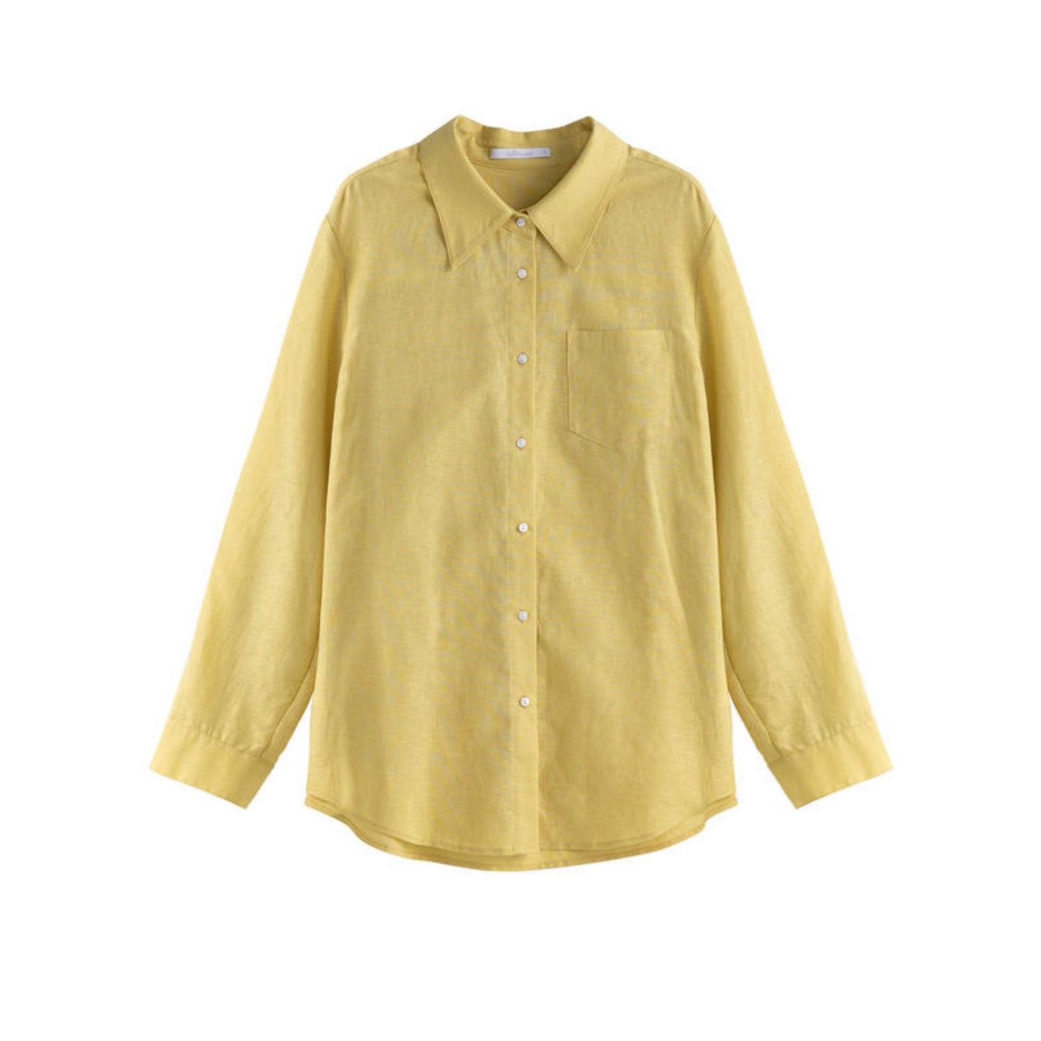 Blusa con cuello tipo polo de lino y algodón de manga larga de otoño