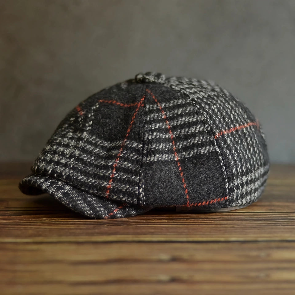 Gorra clásica de vendedor de periódicos de mezcla de lana para hombres y mujeres: gorra plana a cuadros retro