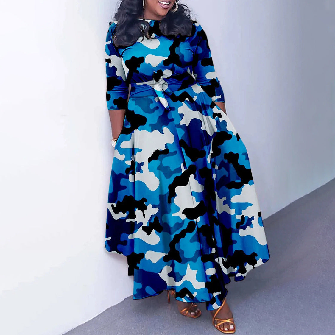Damenmode mit Schnürung und Aufdruck in Übergröße, europäisches und amerikanisches Kleid