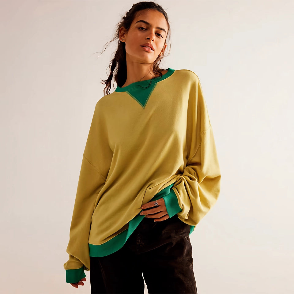 Gemütlicher Patchwork Langarmpullover für Damen - Locker gestrickter Herbstpullover