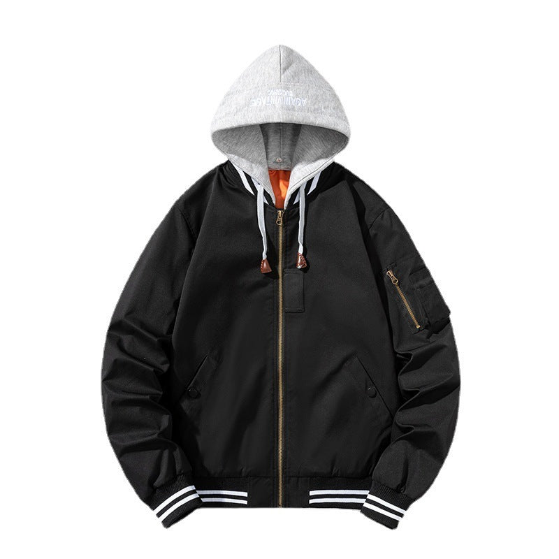 American Street Fashion Hooded Jacket Solid Color Printing Embroidered Baseball Uniform