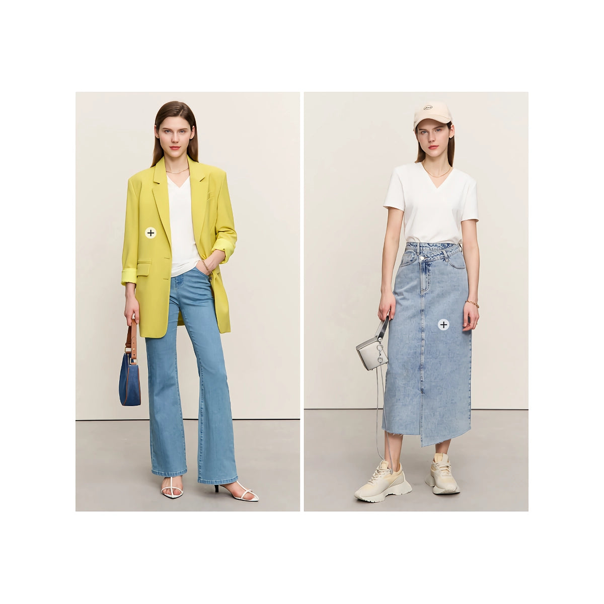 Minimalistisches besticktes Damen-T-Shirt mit V-Ausschnitt