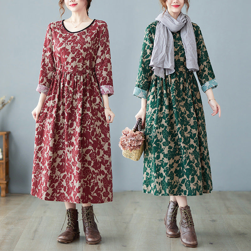 Vestido de algodón y lino con estampado floral estilo retro