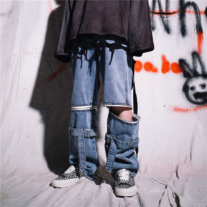 Jeans mit weitem Bein und Reißverschlusshose