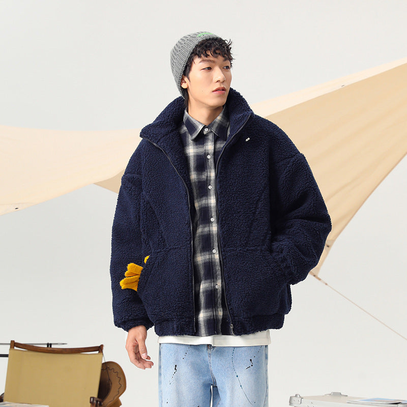 Abrigo acolchado de lana de cordero con cuello alto para parejas de la marca Retro Tide