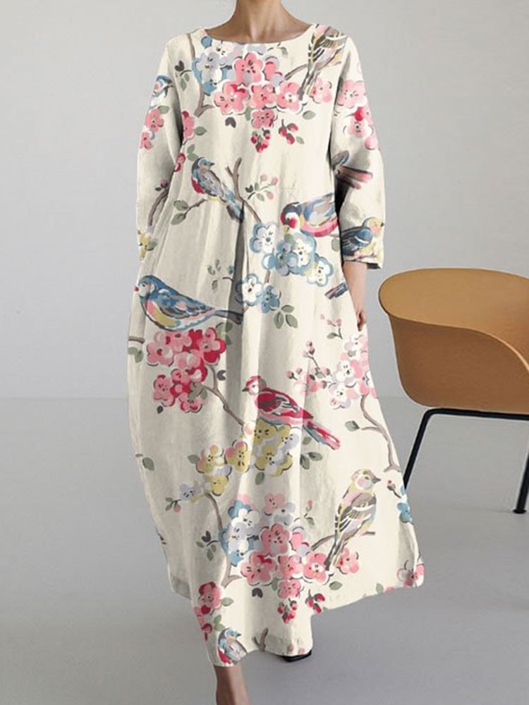 Vestido de otoño con mangas y cuello redondo en tallas grandes
