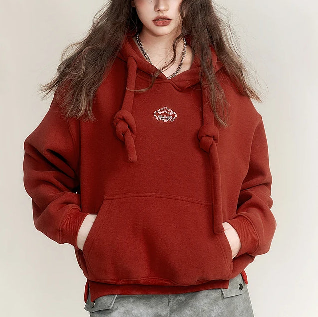 Fleece-Hoodie mit geometrischem Muster und Kapuze in Übergröße