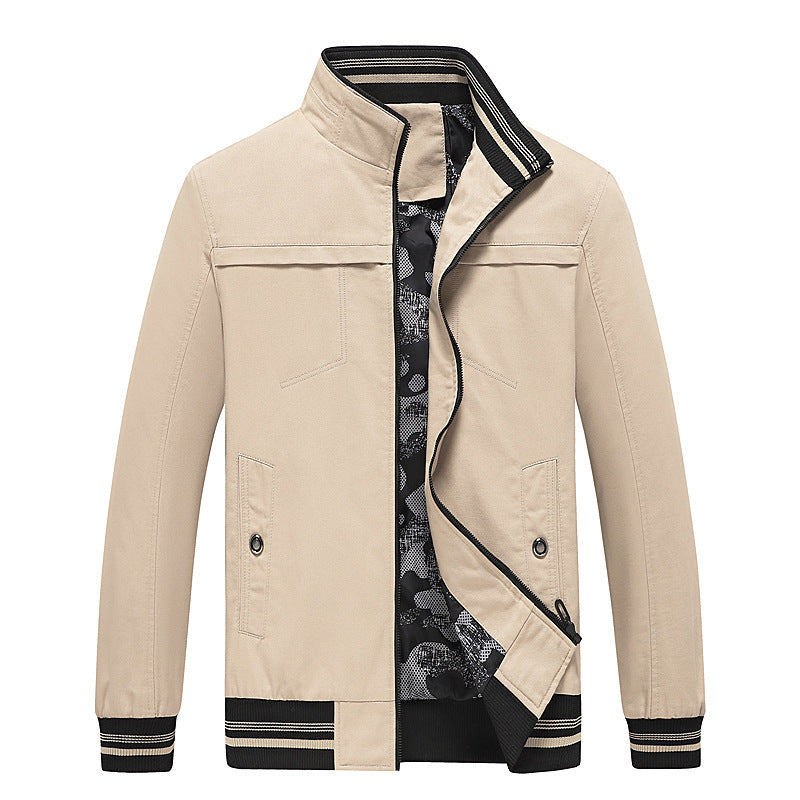 Chaqueta de algodón lavado con cuello alto, abrigo informal para hombre