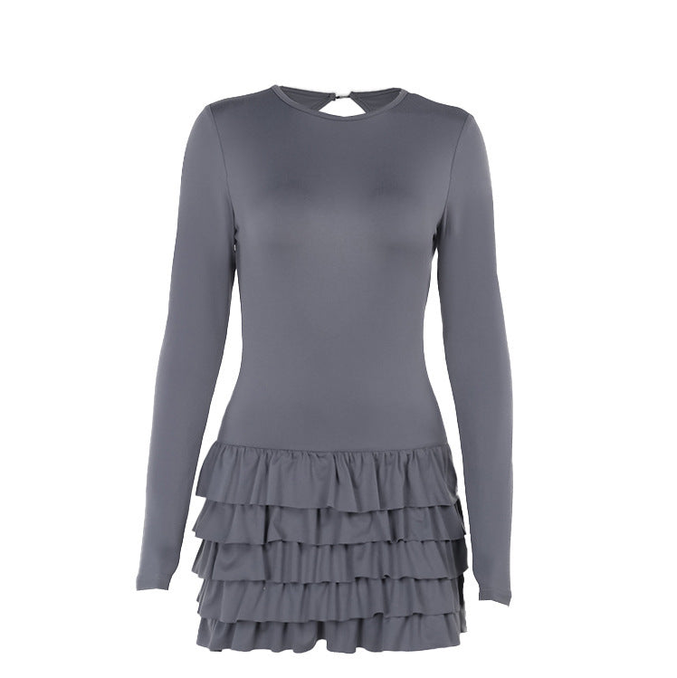 Gestapelter, gerüschter, langärmeliger Jumpsuit-Hosenrock für Damen