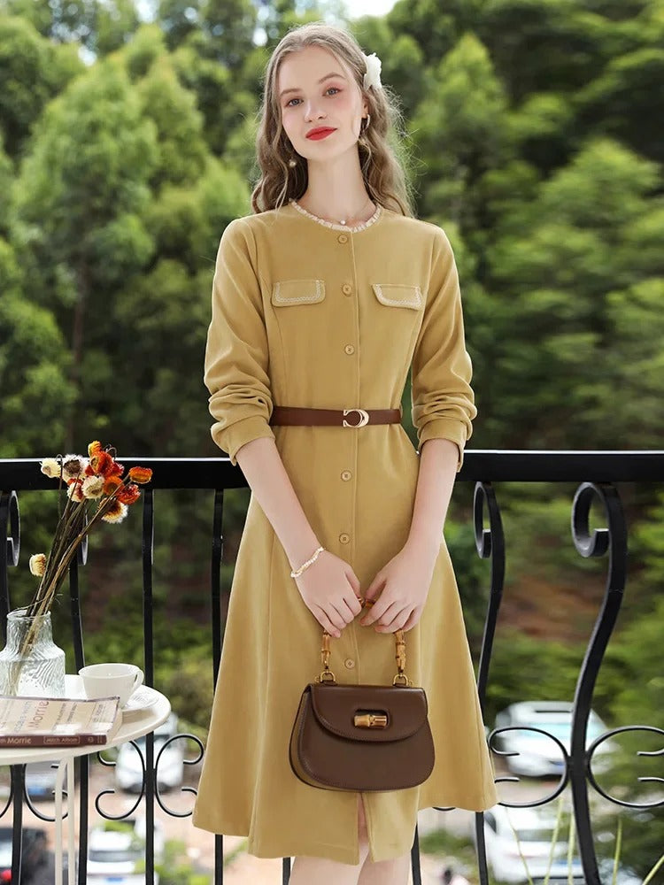 Elegante vestido de suéter de punto con cuello en V