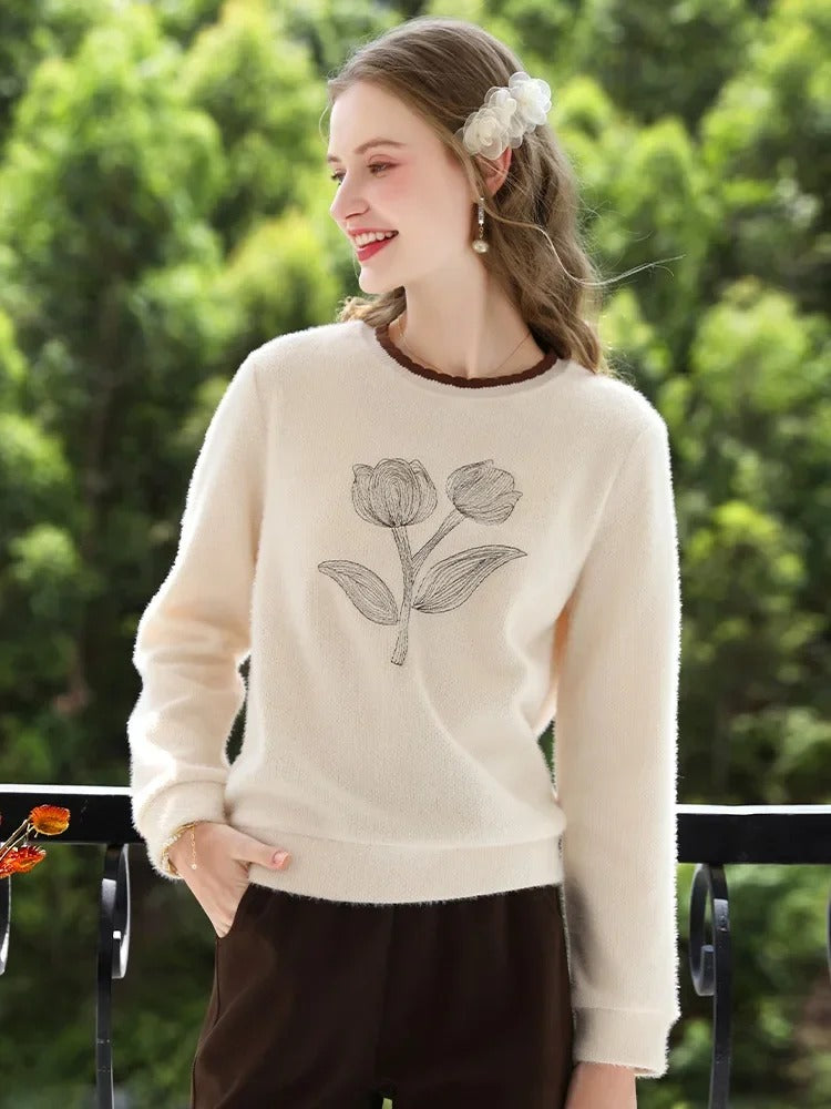 Suéter informal suave color albaricoque para mujer